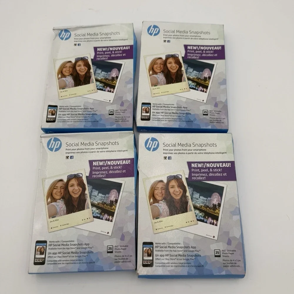 (5)25Pack HP Social Media Snapshots Sticky Back Photo Paper 4